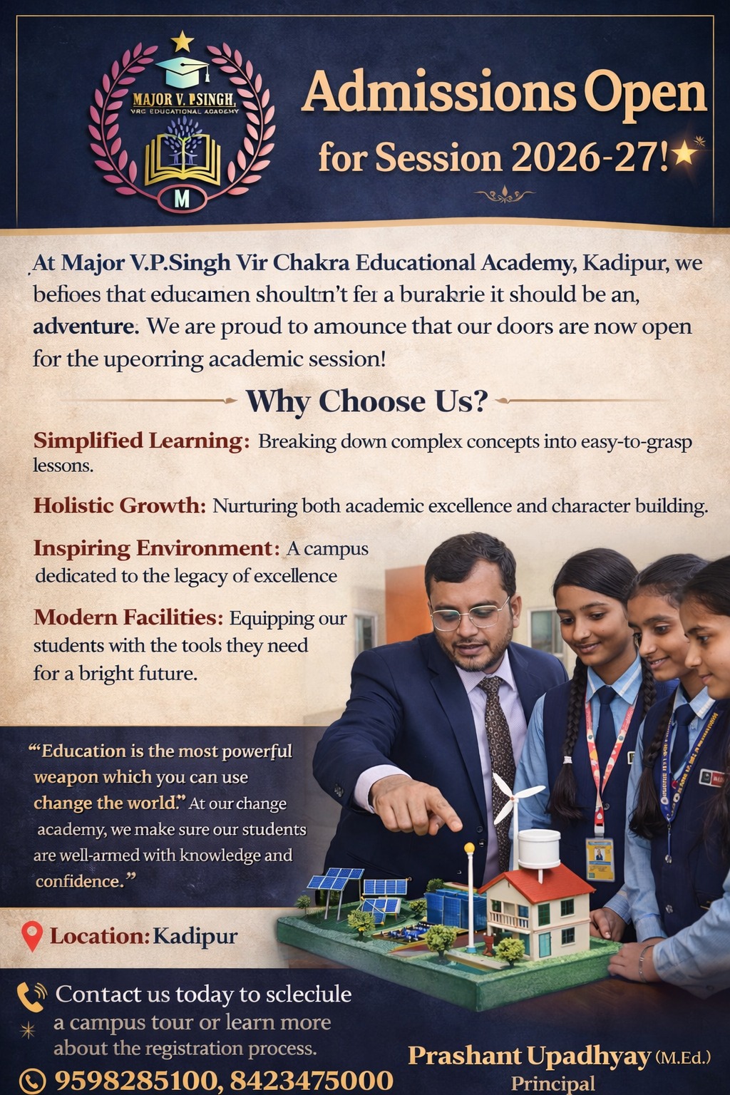 Academy admissions poster with campus highlights